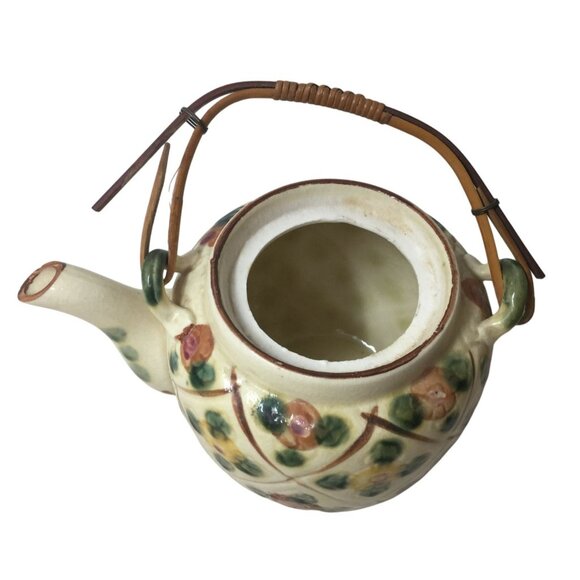 Vintage Flower Patterned Tea Pot with Lid and Wicker Handle- Made in Japan - Picture 9 of 11